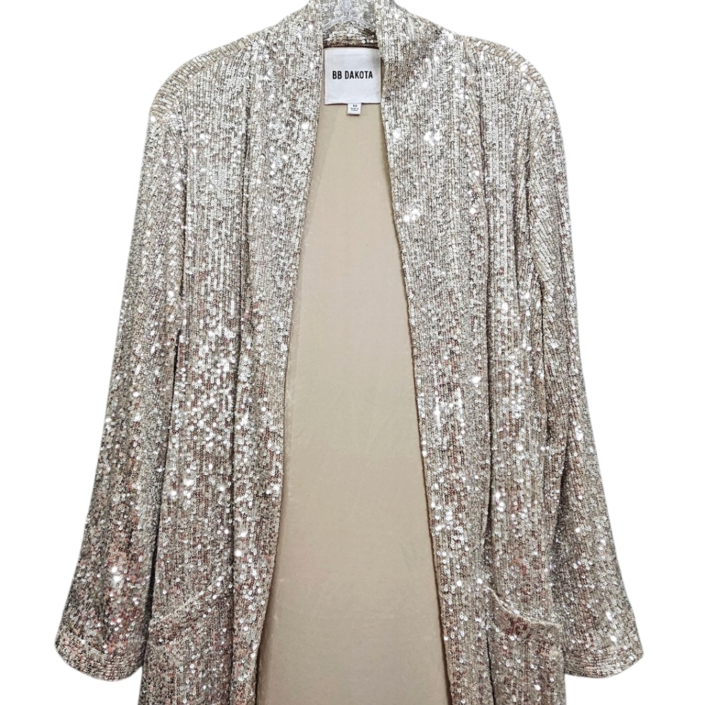 BB DAKOTA Nwot Silver Sequin Showstoper By Steve Madden Duster/Jacket - Picture 7 of 17